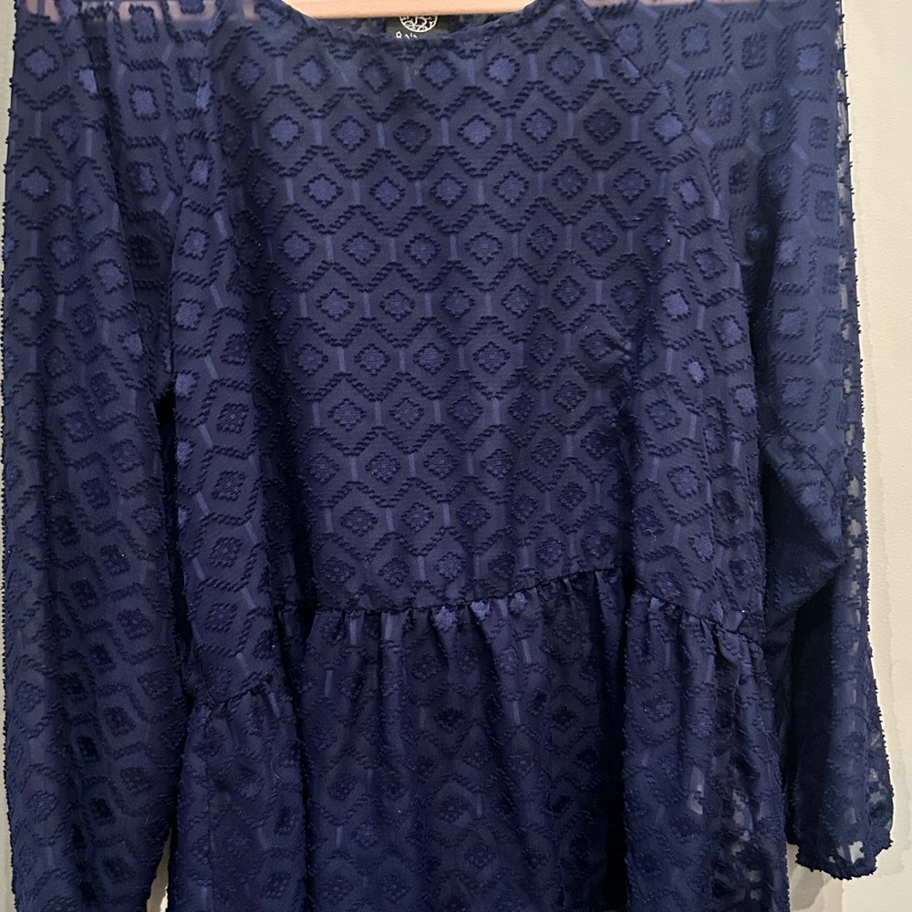 Bobeau Navy Geometric Lace Top
